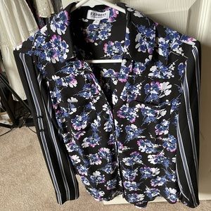 Express Floral and Stripe Portofino Blouse
